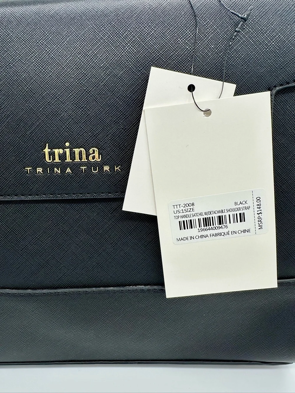 NWT Trina Turk Black Top Handle Satchel Crossbody Bag Gold Hardware MSRP $148